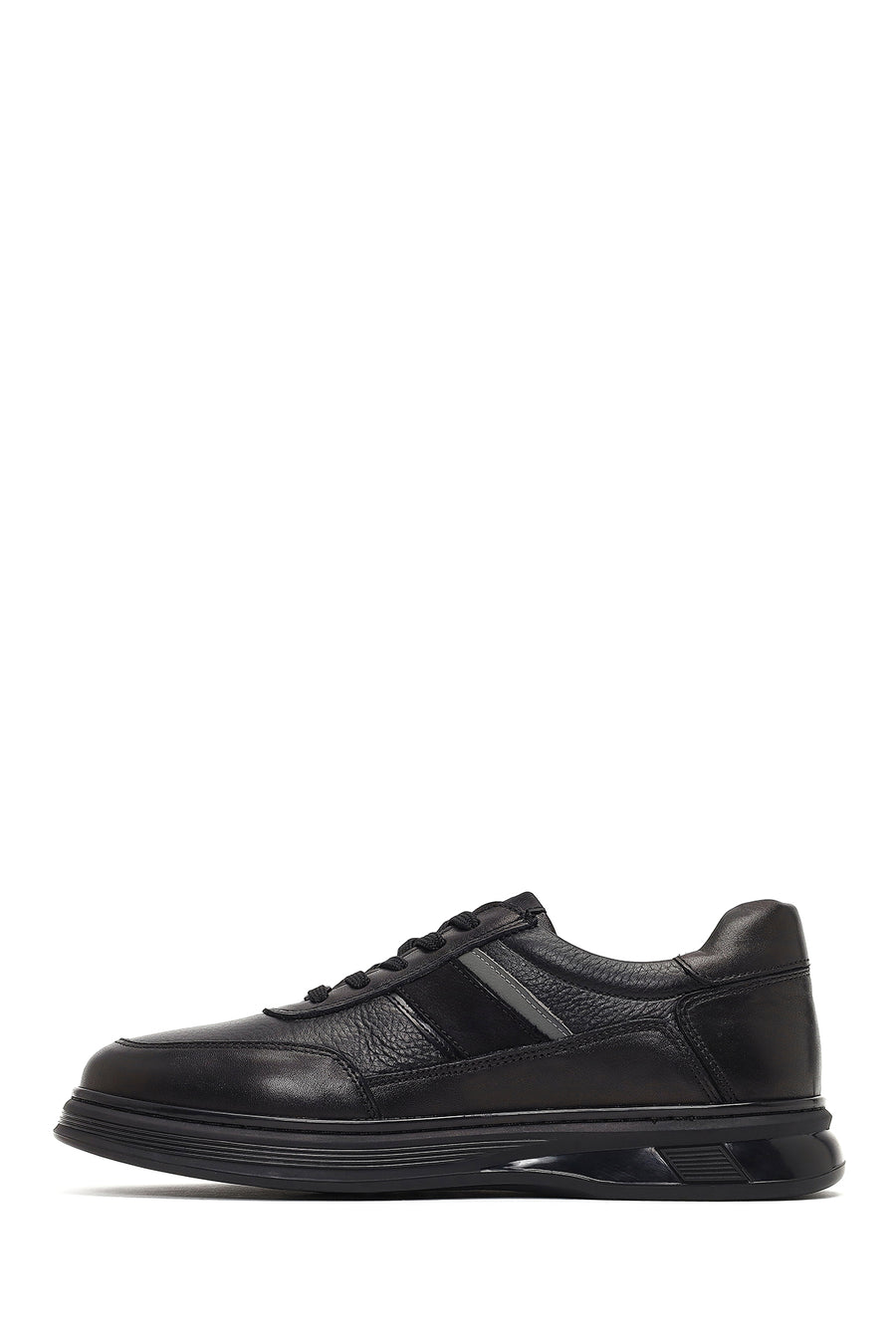 Erkek Siyah Bağcıklı Deri Casual Sneaker