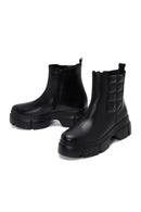 Women's Black Leather Zippered Boots | Derimod