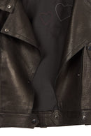 Torino Woman Black Oversized Leather Biker Jacket | Derimod