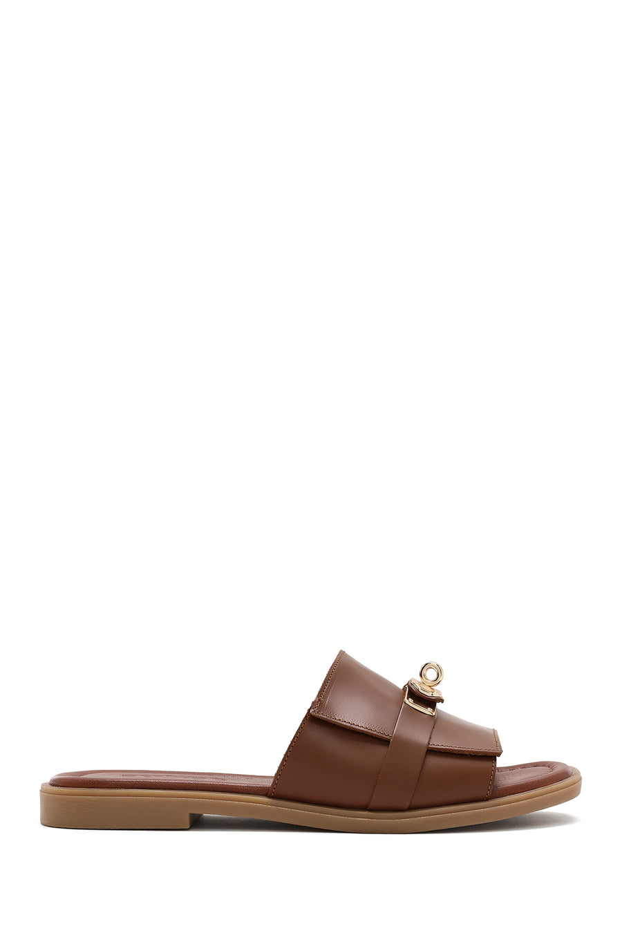 Women's Brown Buckled Leather Slippers 25SFD361618 | Derimod