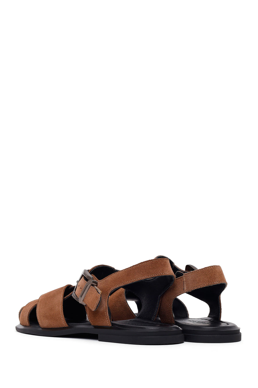 Woman Mink Ankle-Strap Buckled Suede Leather Sandals