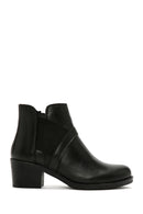 Women's Black Thick Heeled Zippered Leather Boots | Derimod