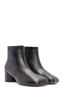 Women's Black Zippered Thick Heeled Leather Boots | Derimod