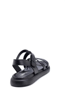 Women's Black Leather Flat Sandals | Derimod