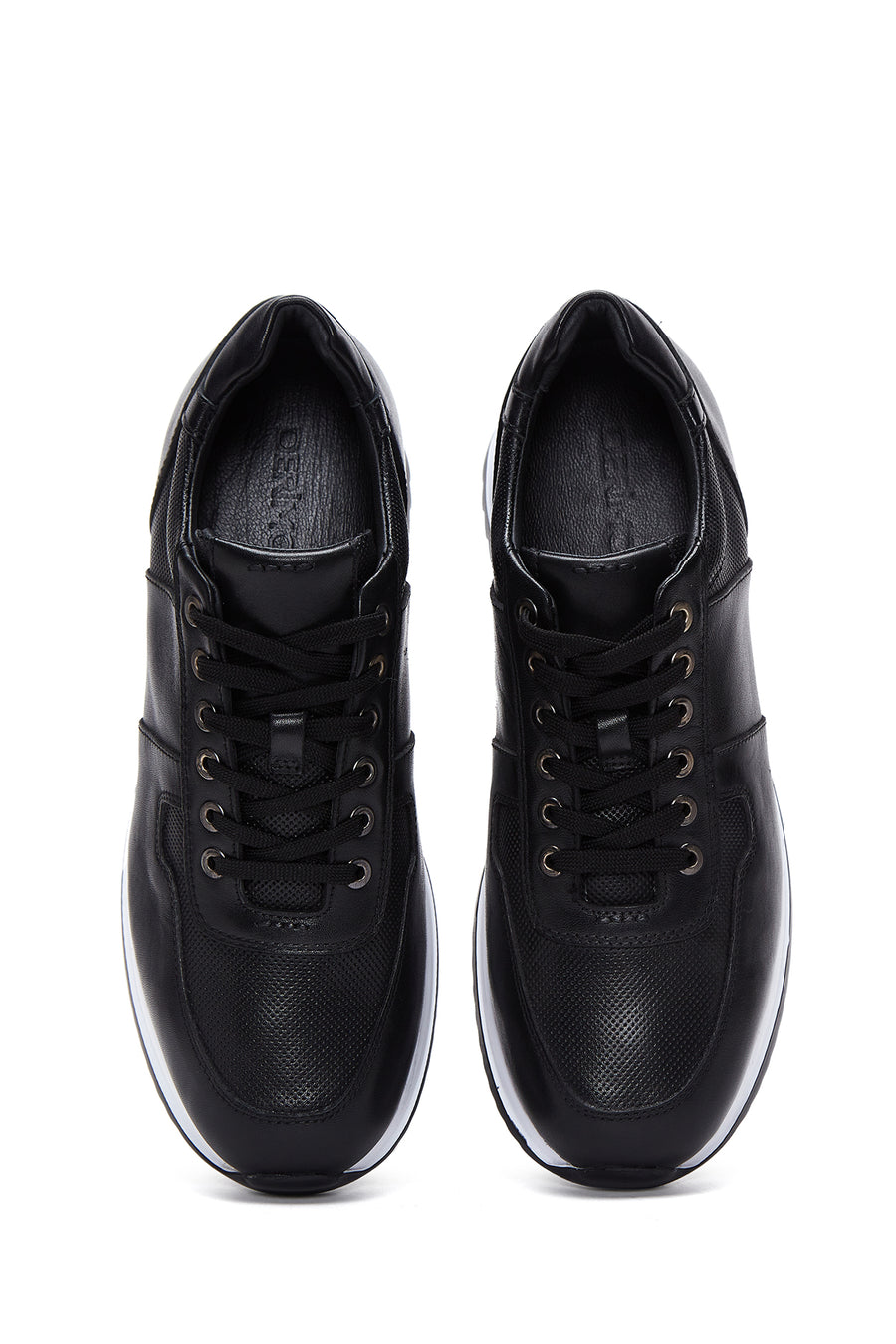 Men's Black Leather Thick Sole Sneaker