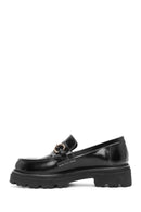 Women's Black Buckled Leather Masculine Loafer | Derimod