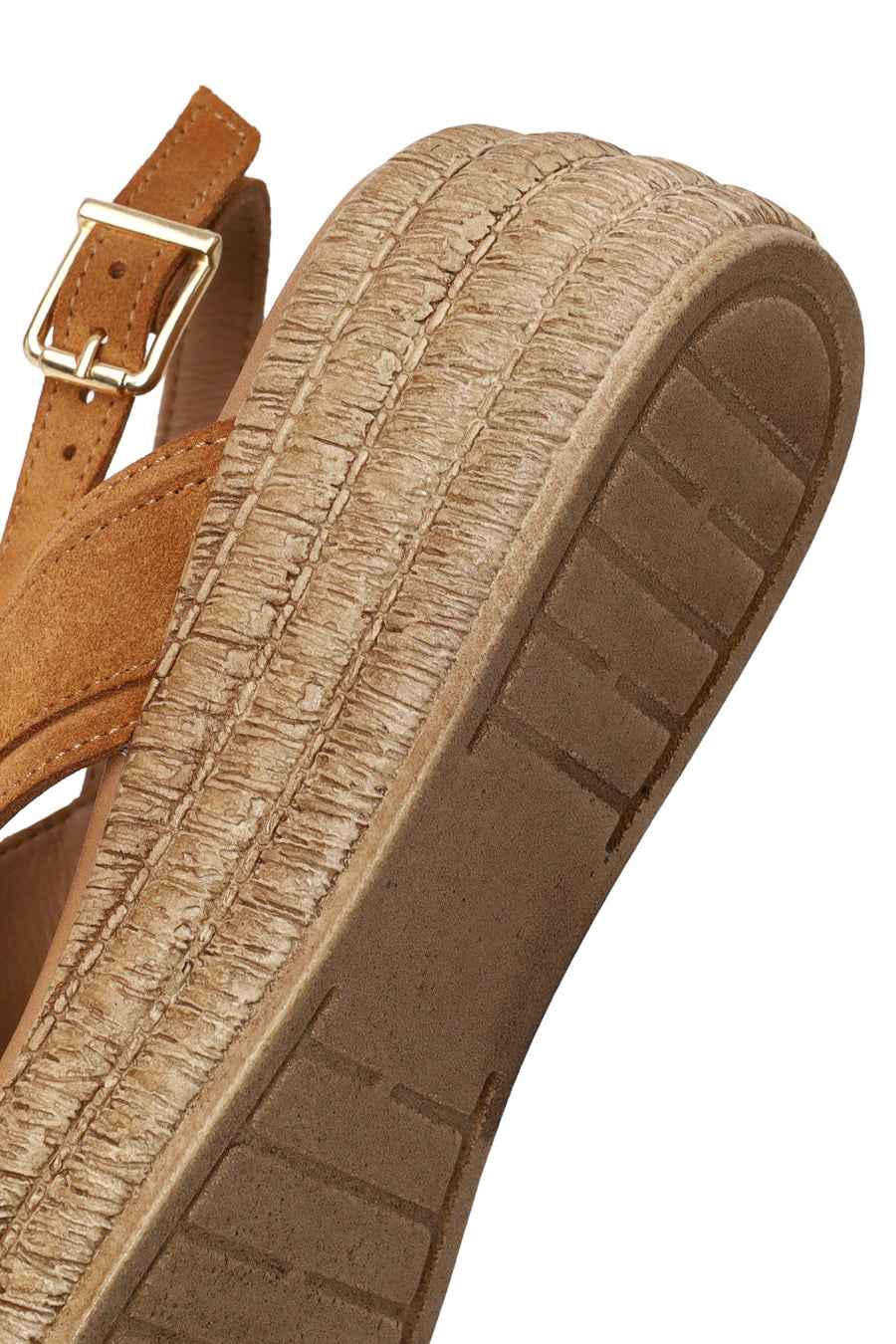Woman Tan Buckled Wedge-Heel Suede Sandal