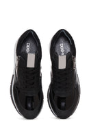 Women's Black Lace-Up Zipper Detail Leather Sneakers | Derimod