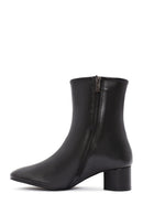 Women's Black Zippered Short Thick Heeled Leather Boots | Derimod