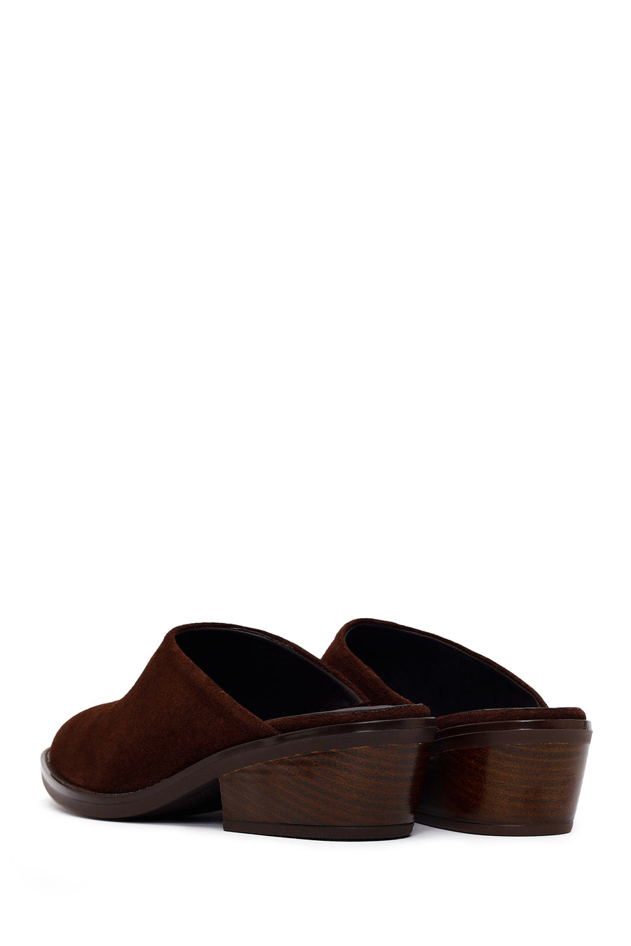 Woman Brown Mule Backless Chunky Heeled Suede Slipper