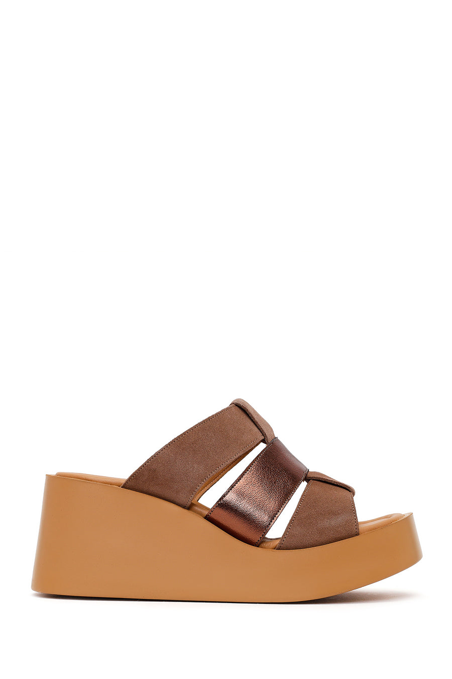 Woman Mink Wedge Heel Suede Leather Comfort Slippers 26SFD341714 | Derimod