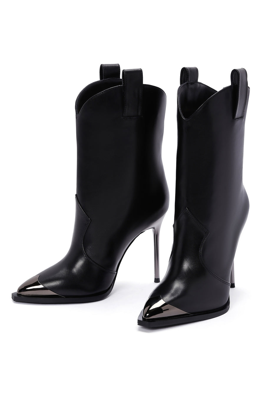 Women's Black Thin Heeled Leather Boots