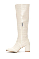 Women's Beige Crocodile Patterned Heeled Boots | Derimod