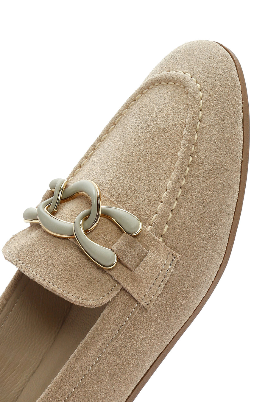 Women's Beige Suede Leather Masculine Loafer