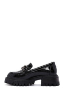 Women's Black Buckle Detailed Leather Masculine Loafer | Derimod