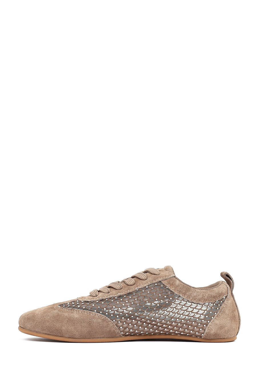 Women's Mink Lace-up Rhinestone Suede Leather Sneaker