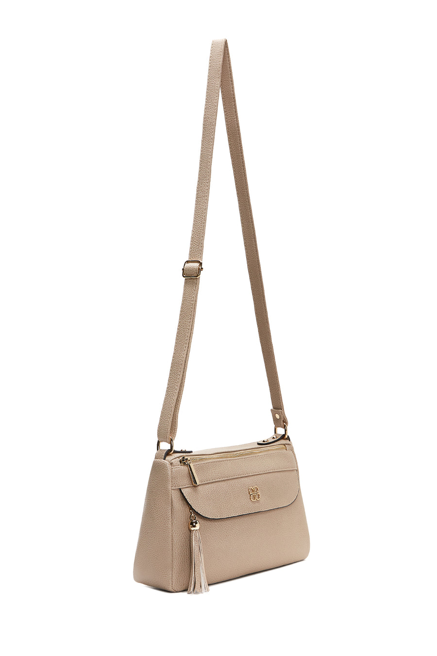 Woman Beige Long Strap Crossbody Bag