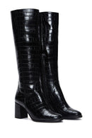 Women's Black Crocodile Patterned Heeled Boots | Derimod