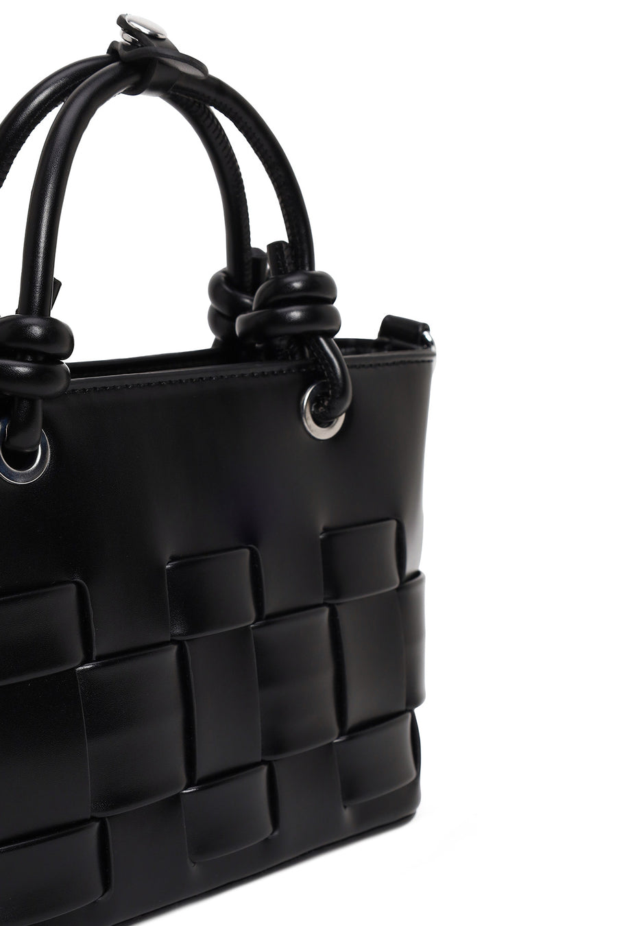 Woman Black Long-Strap Knitted Mini Shoulder Bag