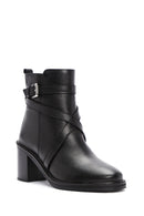 Women's Black Thick Heeled Leather Zipper Boots | Derimod