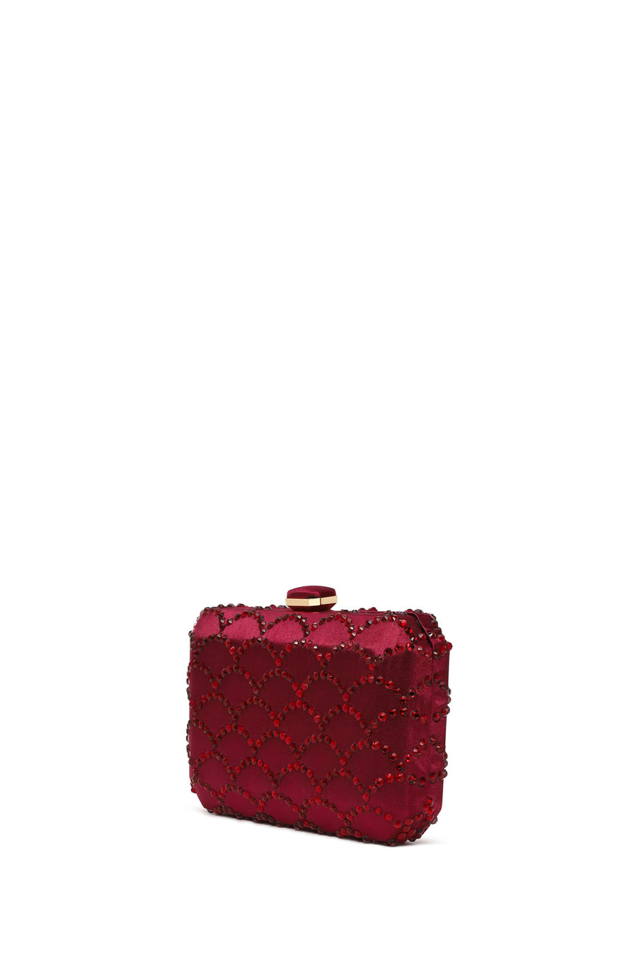 Woman Burgundy Long Chain Strap Stone-Embellished Mini Clutch Evening Bag