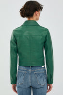 Tina Women's Green Short Leather Jacket | Derimod