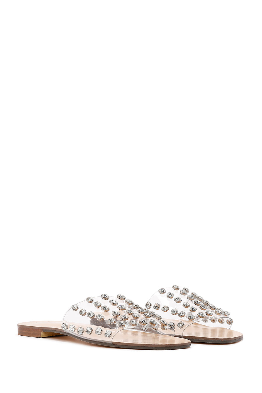Women's White Transparent Stone Flat Slippers