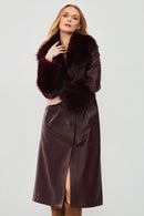 Penelope Women's Burgundy Fur Leather Coat | Derimod