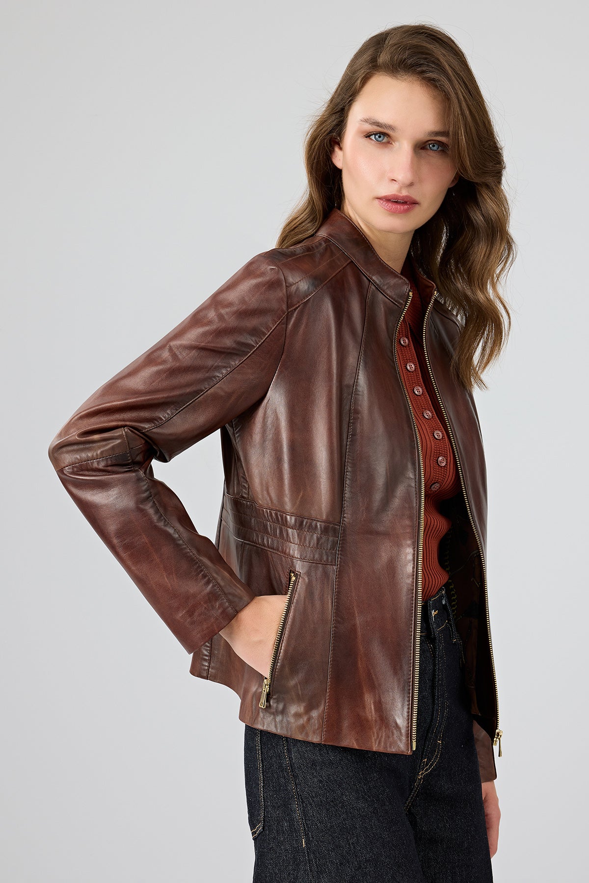 Lydia Kadın Kahverengi Kısa Deri Ceket