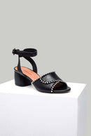 Women's Heeled Leather Sandals with Metal Detail | Derimod