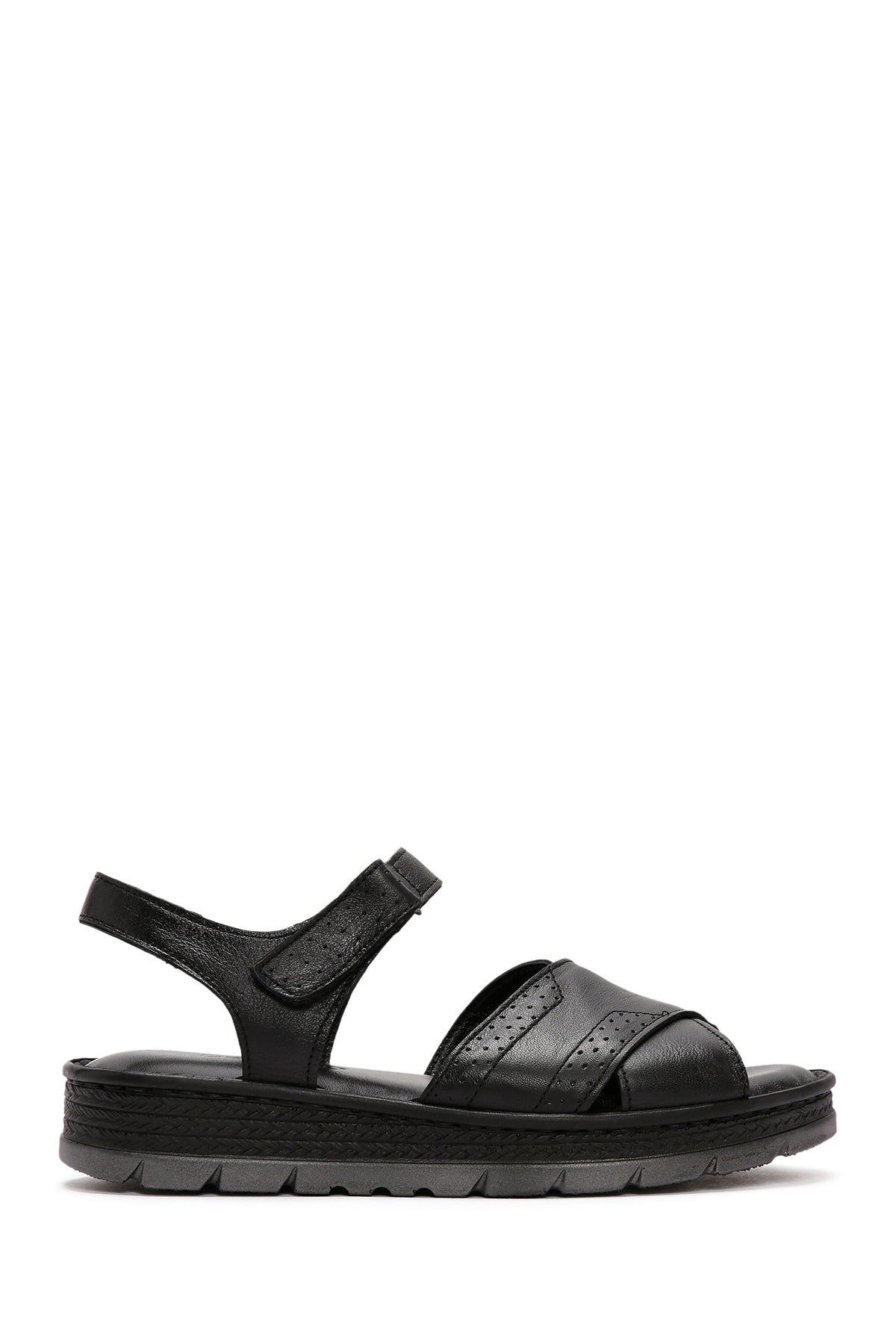 Kadın Siyah Bilekten Bantlı Deri Comfort Sandalet 24SFD321414 | Derimod