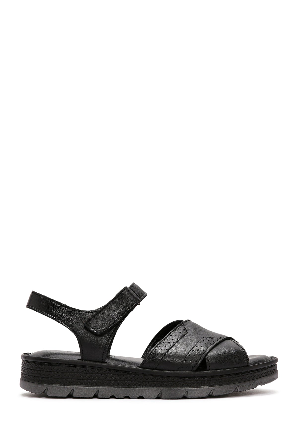 Women's Black Ankle Strap Leather Comfort Sandals 24SFD321414 | Derimod