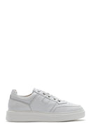 Men's White Lace-up Thick-Sole Leather Sneaker | Derimod