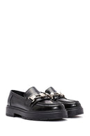 Women's Black Buckle Detailed Leather Masculine Loafer | Derimod