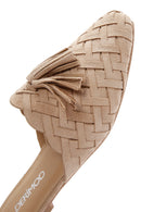 Women's Beige Suede Leather Knitted Flat Slippers | Derimod