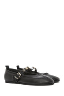 Women's Black Buckle Leather Ballerinas | Derimod