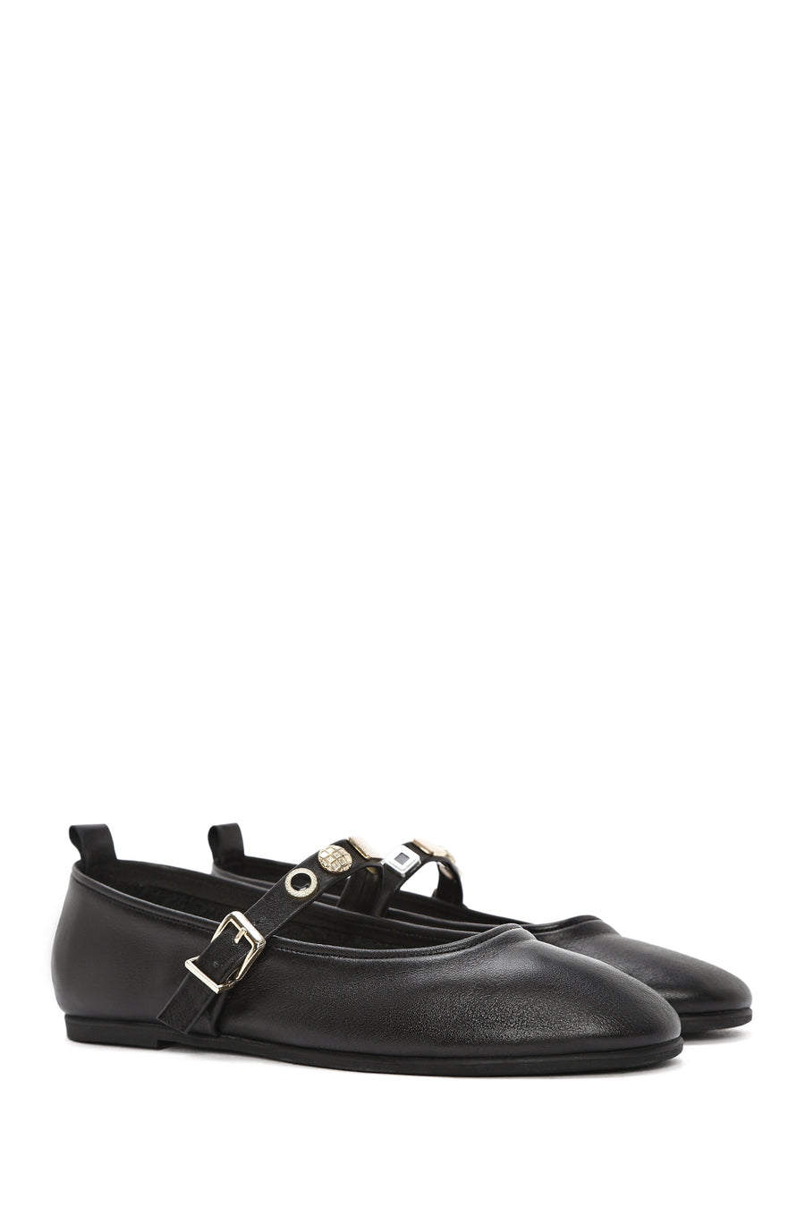 Women's Black Buckle Leather Ballerinas