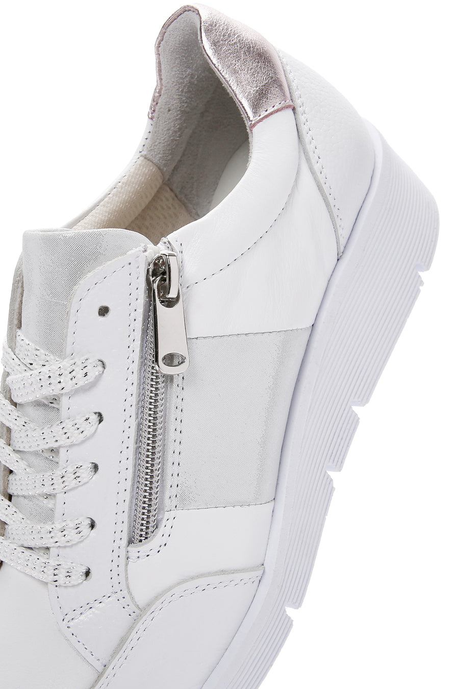 Women's White Thick Soled Leather Sneaker