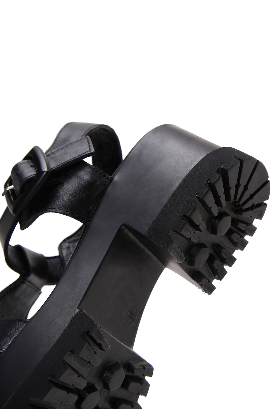 Women's Black Leather Thick Soled Sandals