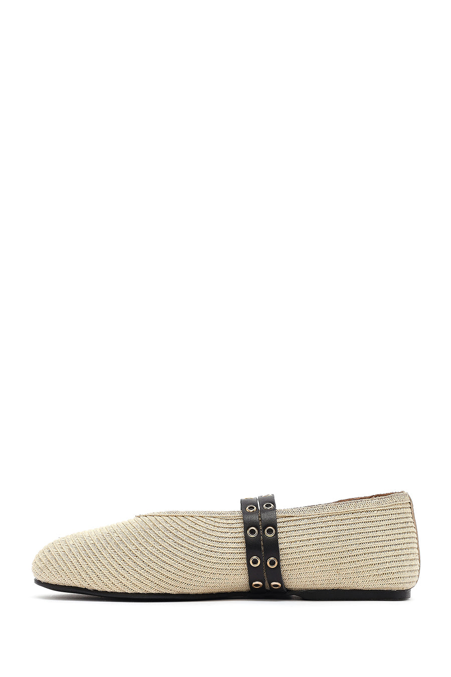 Women's Beige Double Buckled Straw Leather Ballerinas