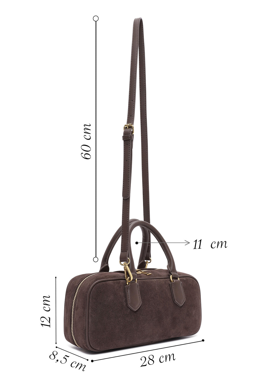 Women's Brown Long Strap Suede Leather Handbag