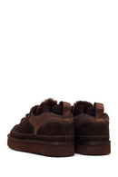 Woman Brown Lace-Up Thick-Soled Furry Suede Teddy Sneaker | Derimod