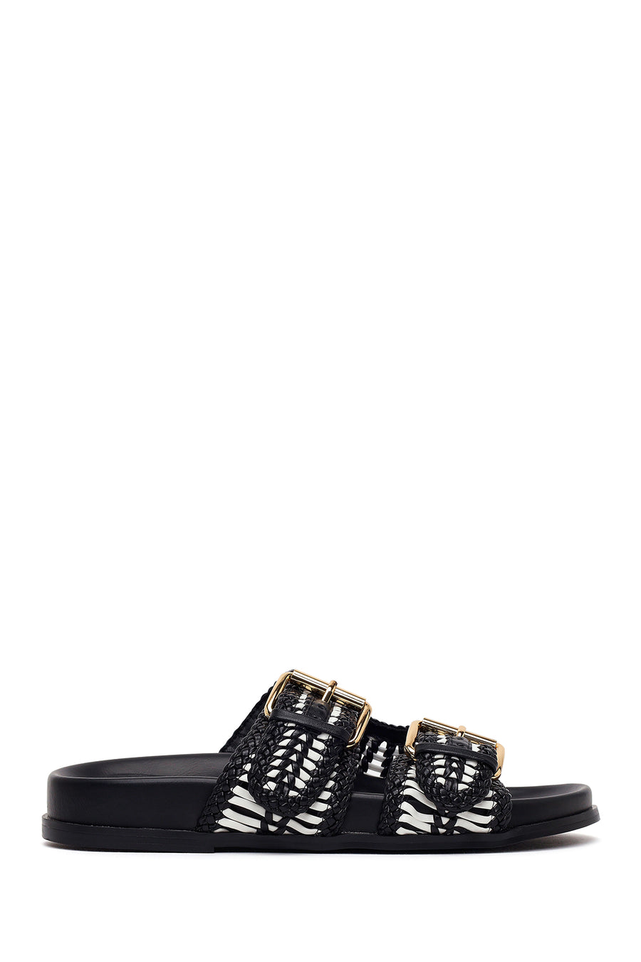 Woman Black Double-Buckle Braided Slipper 26SFD441929 | Derimod