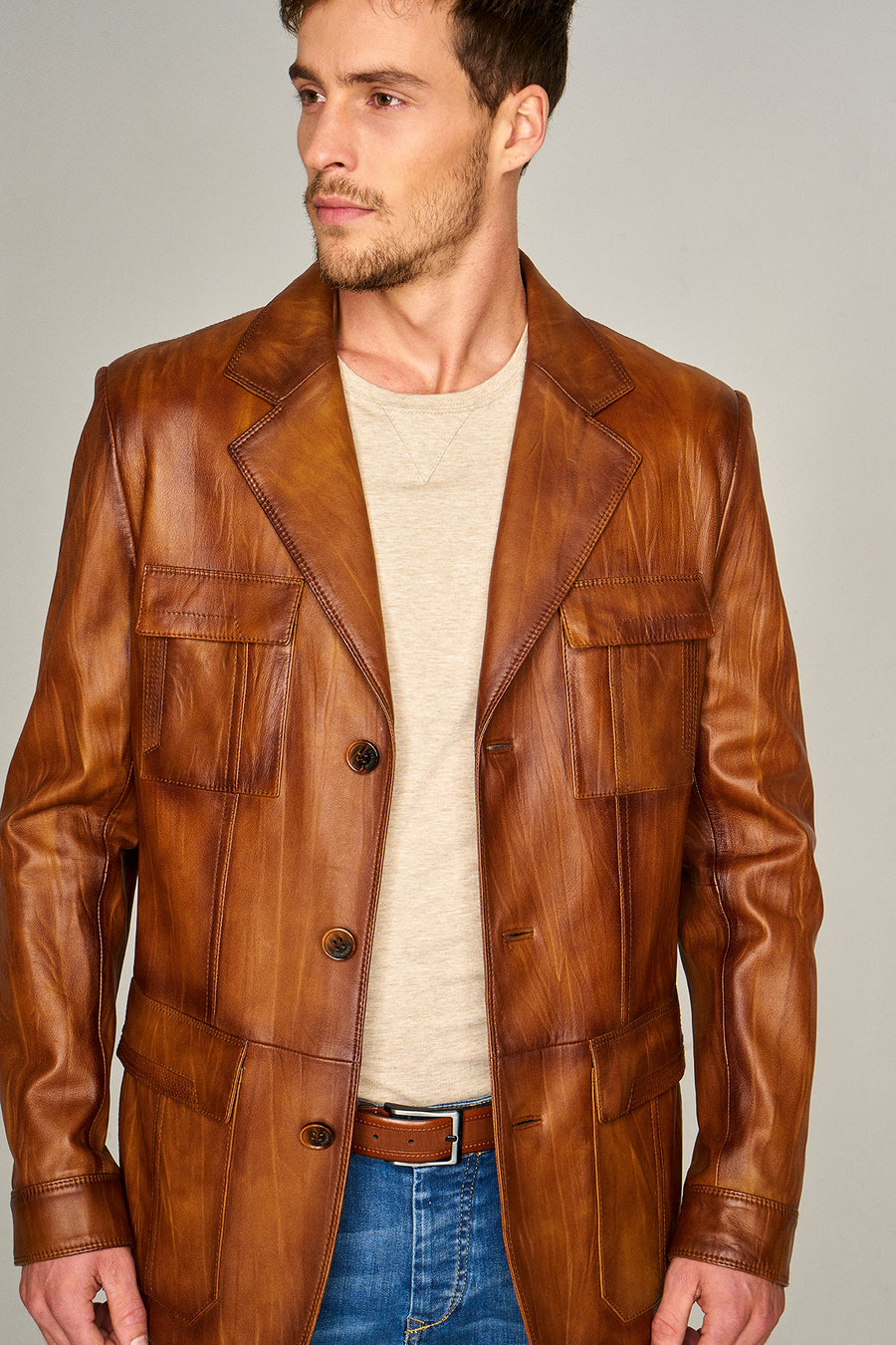 Kevin Men's Camel Blazer Leather Jacket