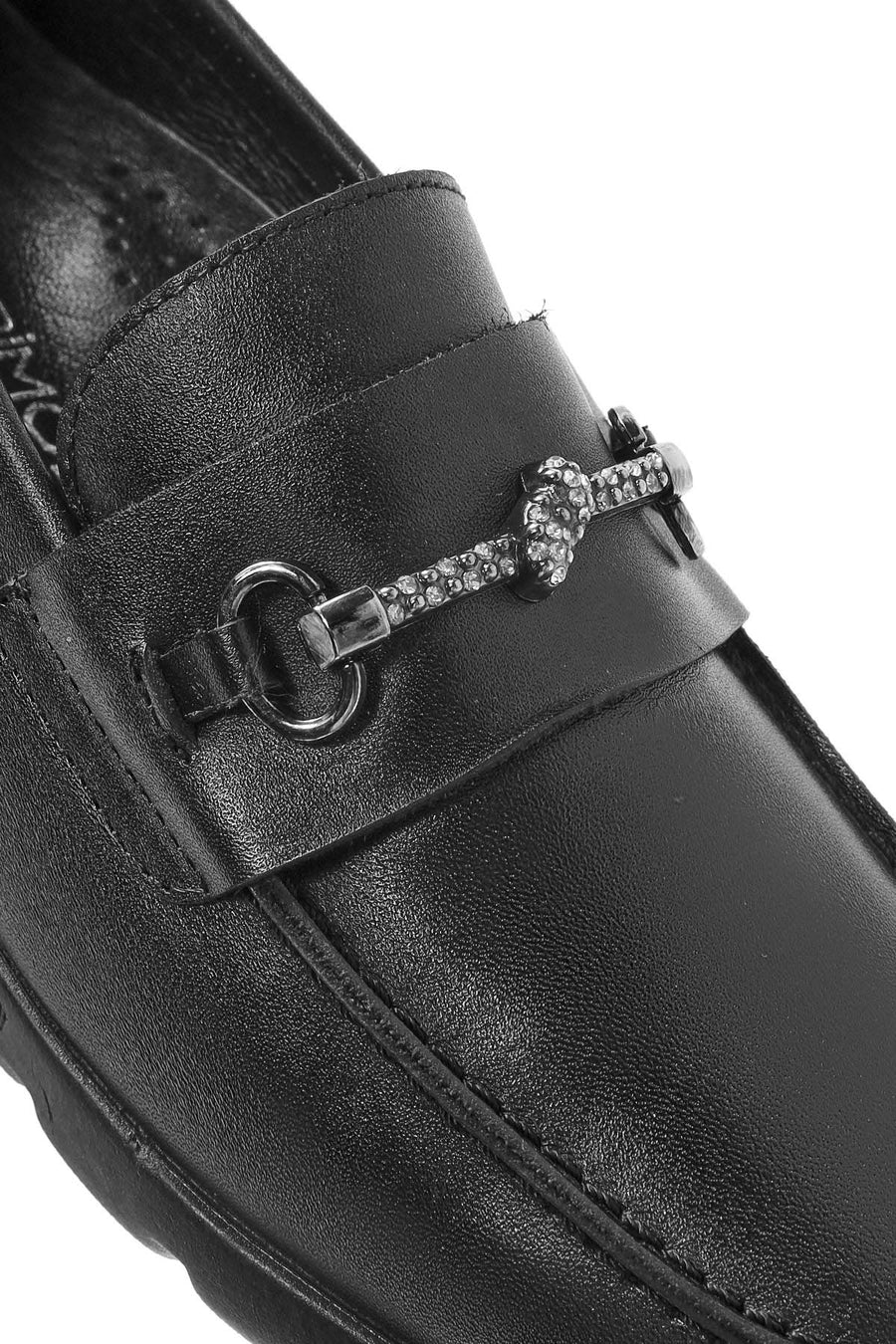 Kadın Siyah Toka Detaylı Deri Comfort Loafer