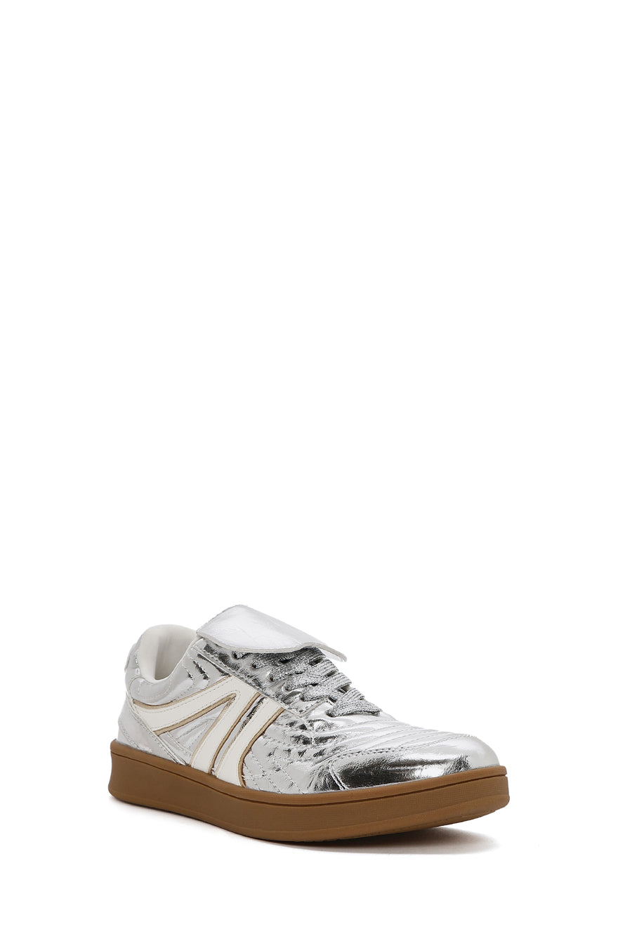 Kadın Gümüş Bağcıklı Metalik Sneaker
