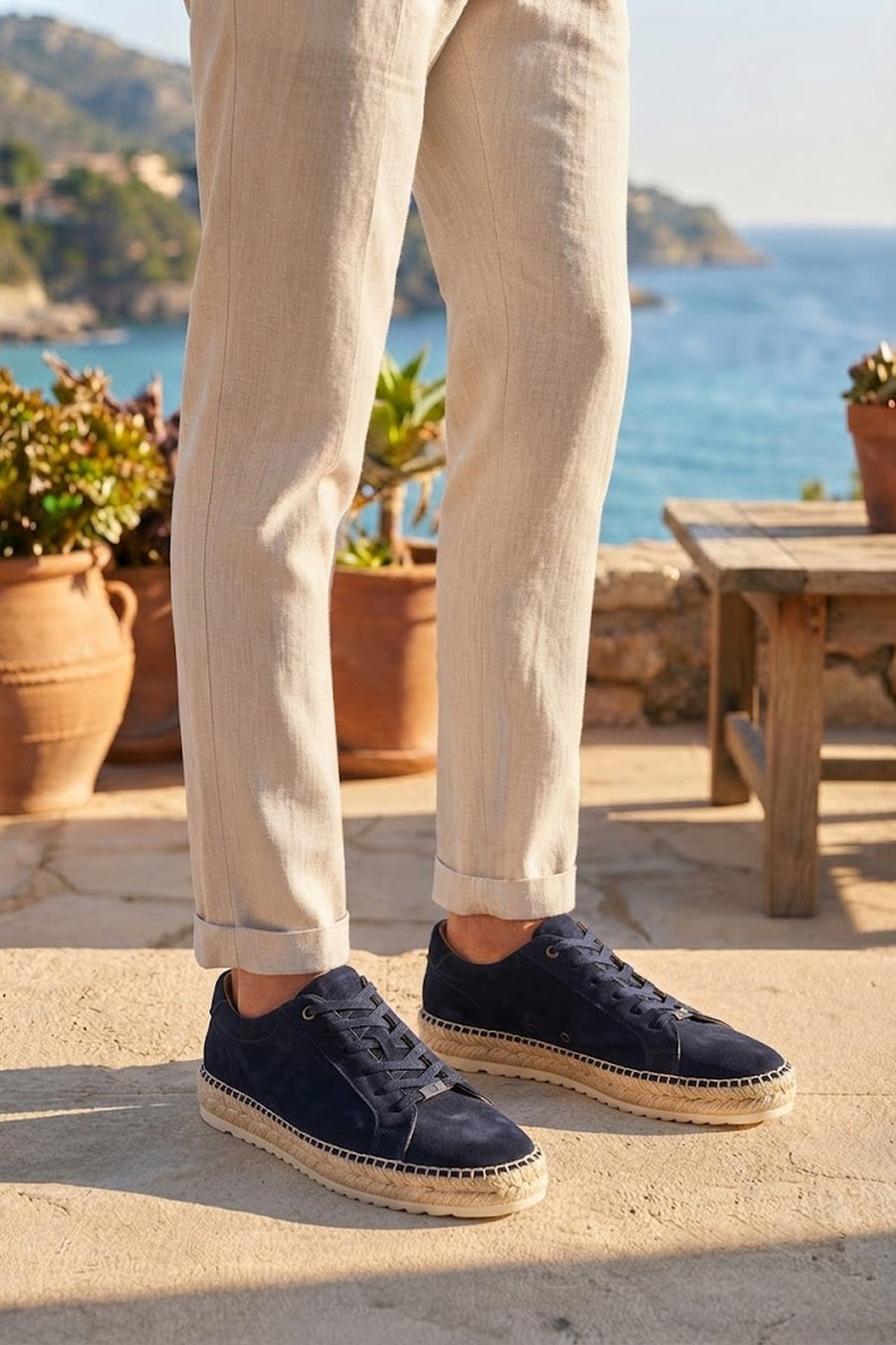 Male Navy Thick-Soled Suede Leather Sneaker