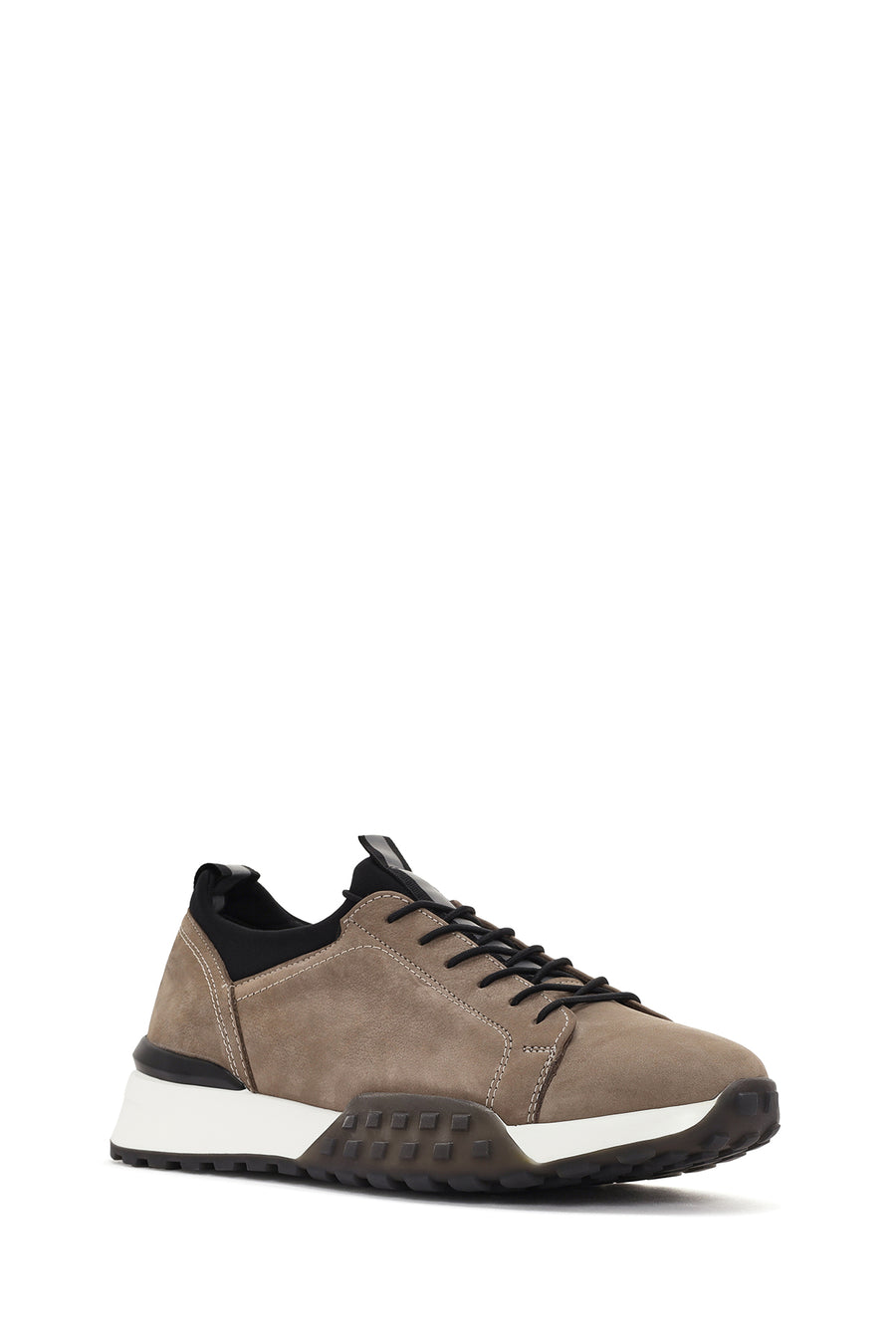 Erkek Bej Kalın Tabanlı Bağcıklı Deri Casual Sneaker