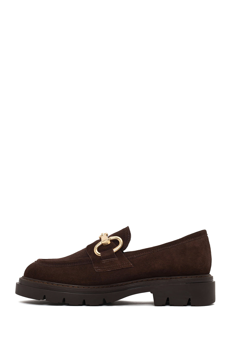 Woman Brown Buckled Suede Masculine Loafer