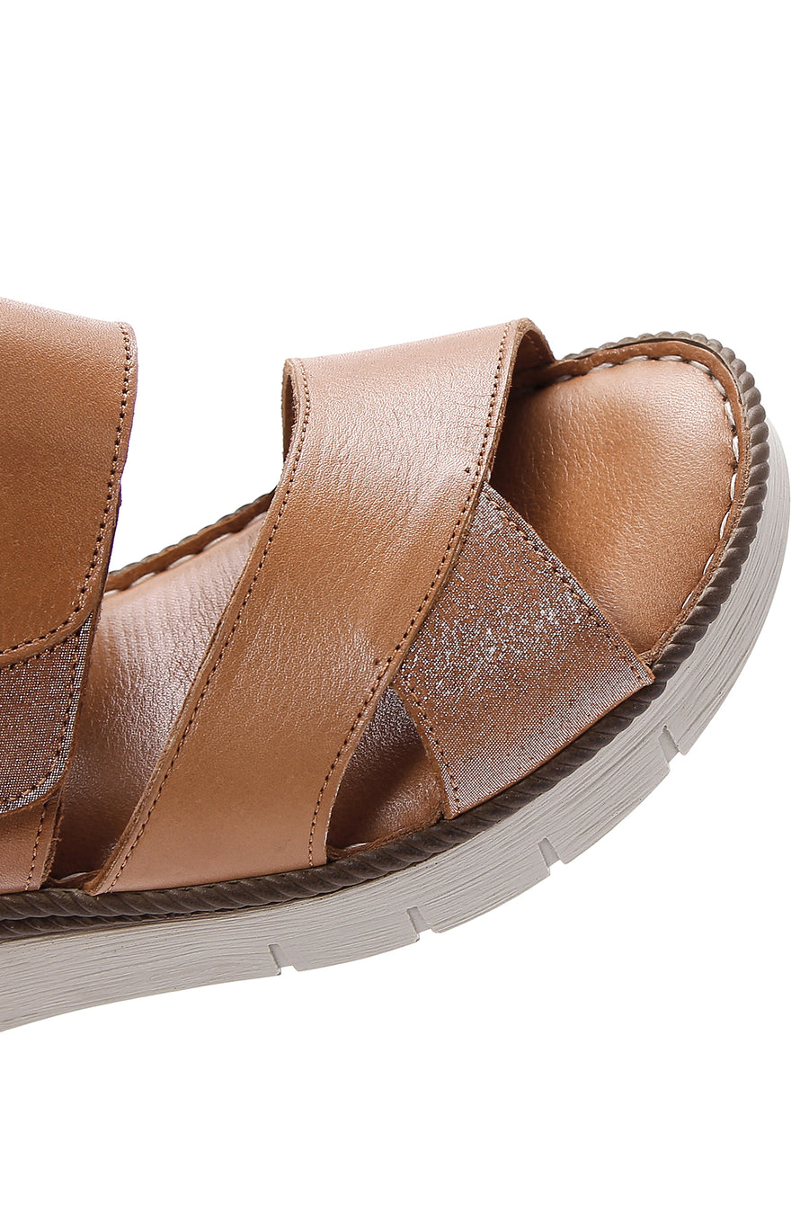 Women's Tan Ankle Strap Leather Comfort Sandals